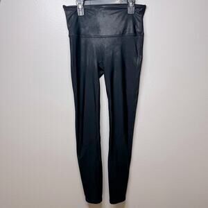 SPANX Faux Leather Leggings Shaping Waistband Black Women’s Size Large